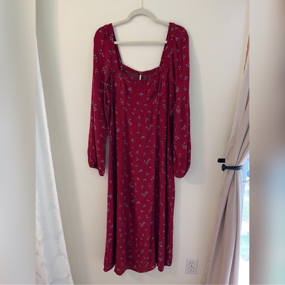 Free People Red Bishop Sleeve Sundress